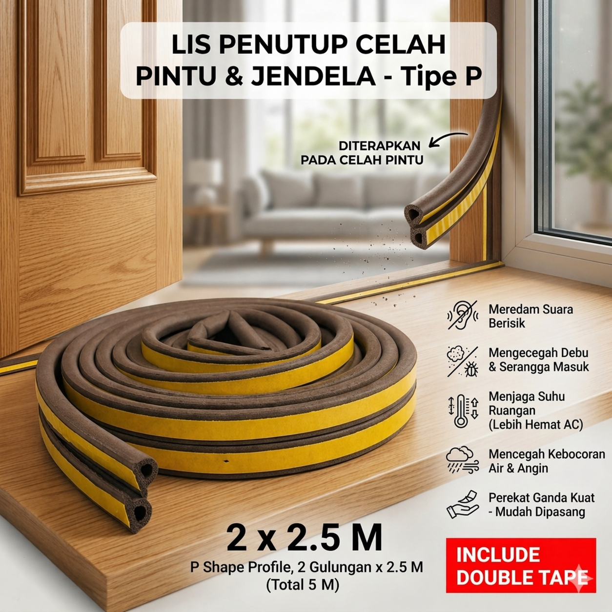 TaffHOME Lis Penghalang Debu Pintu Door Bottom Sealing Strips 2x2.5M - ESPV5