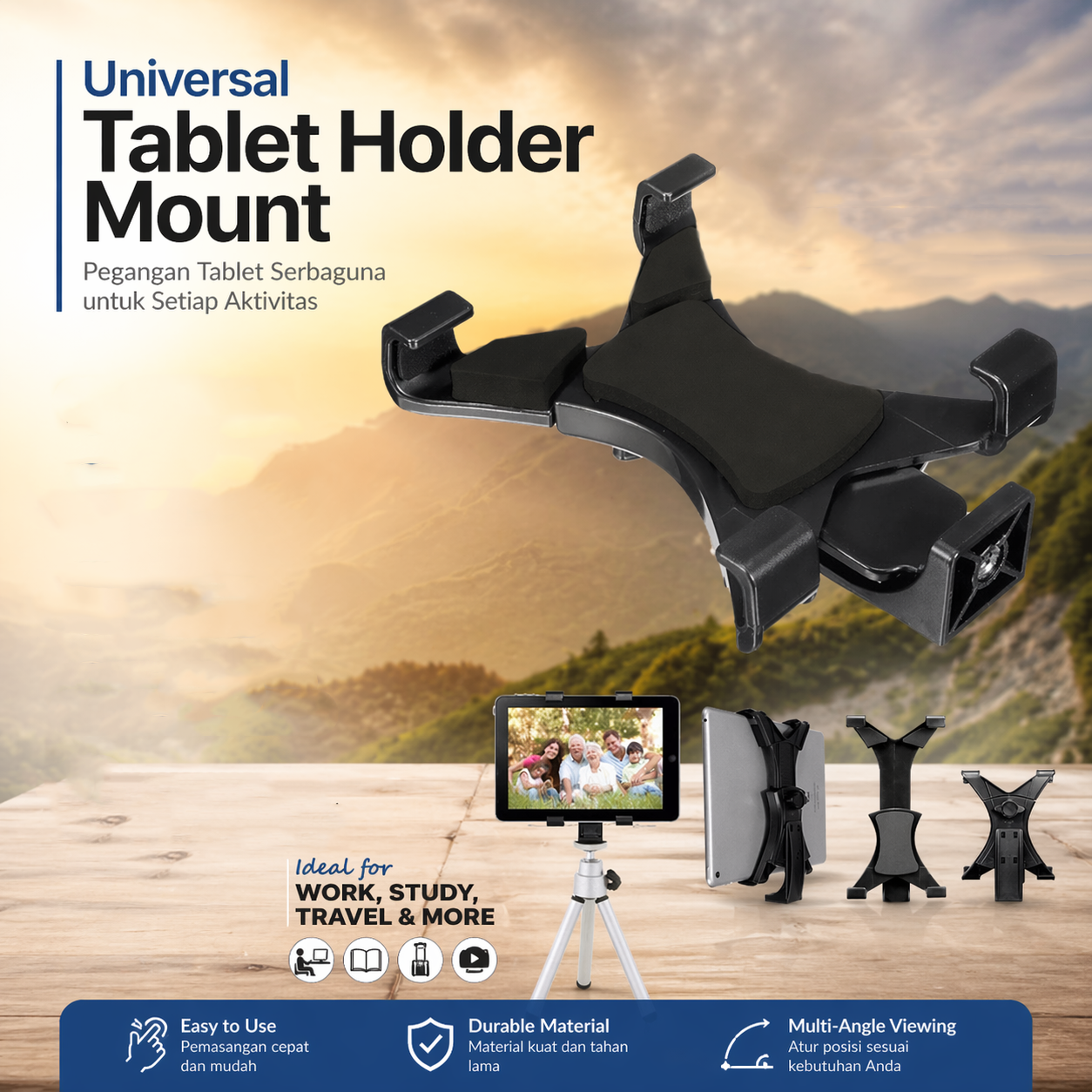 Taffware Universal Tablet Holder Mount 1/4 Screw Bracket Tripod - VTM4