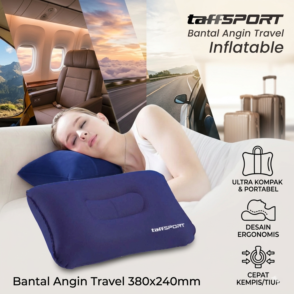 TaffSPORT Bantal Angin Travel Camping Inflatable Air Pillow 380x240mm - BAT23