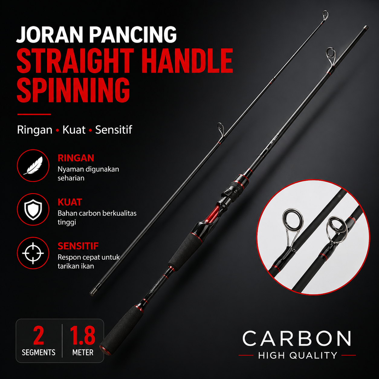 KBW Joran Pancing Spinning Carbon Fiber 2 Section - KBW01