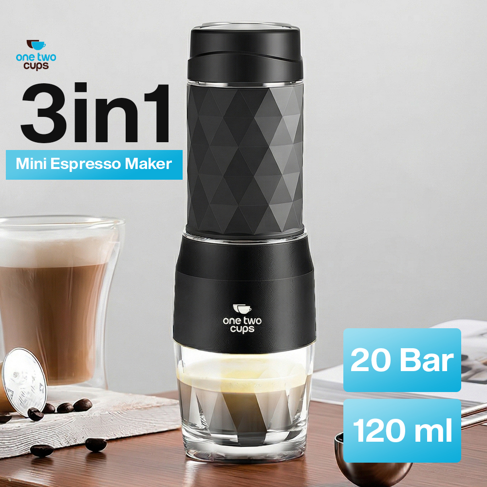 One Two Cups Hand Press Mini Espresso Coffee Maker 3in1 20 Bar 120ml - HS-8439