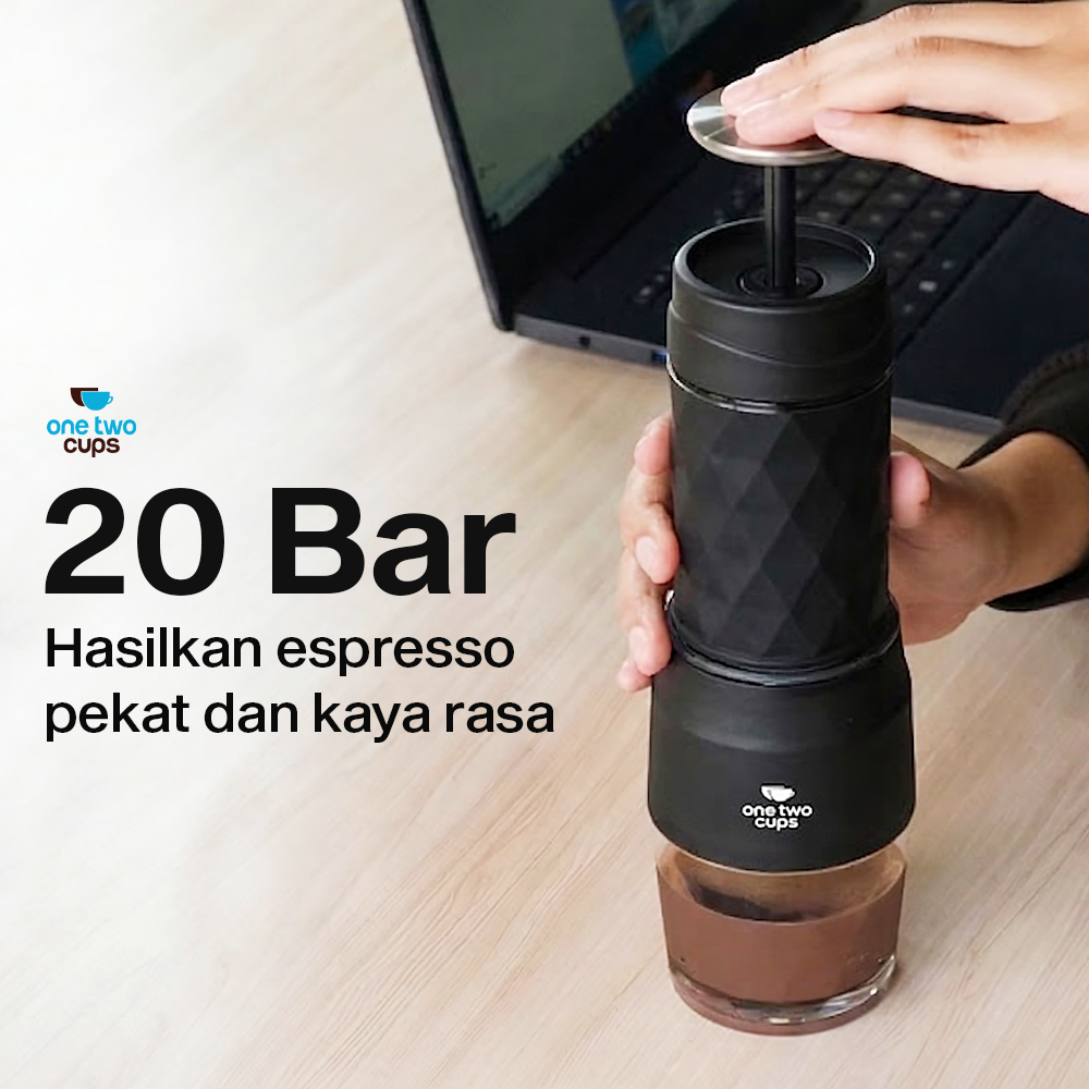 One Two Cups Hand Press Mini Espresso Coffee Maker 3in1 20 Bar 120ml - HS-8439