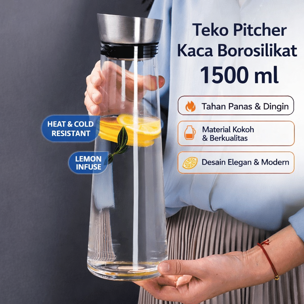 ACRDDK Botol Kulkas Pitcher Kaca Water Jug Tutup Stainless Steel - AC327