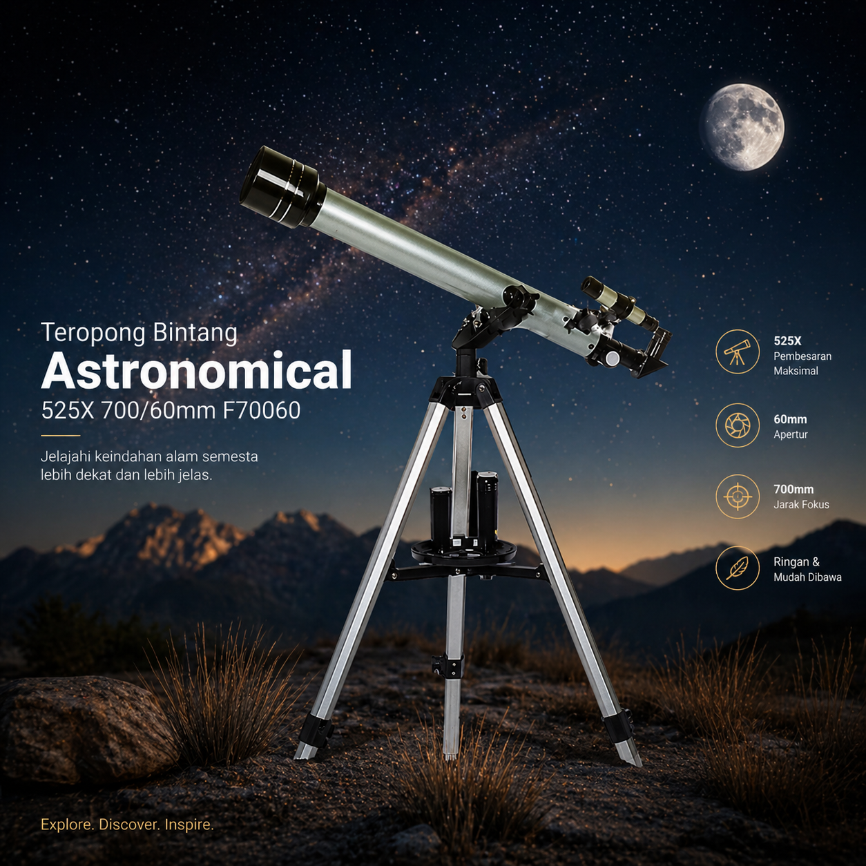 Teropong Bintang Astronomical Telescope 700/60mm - F70060