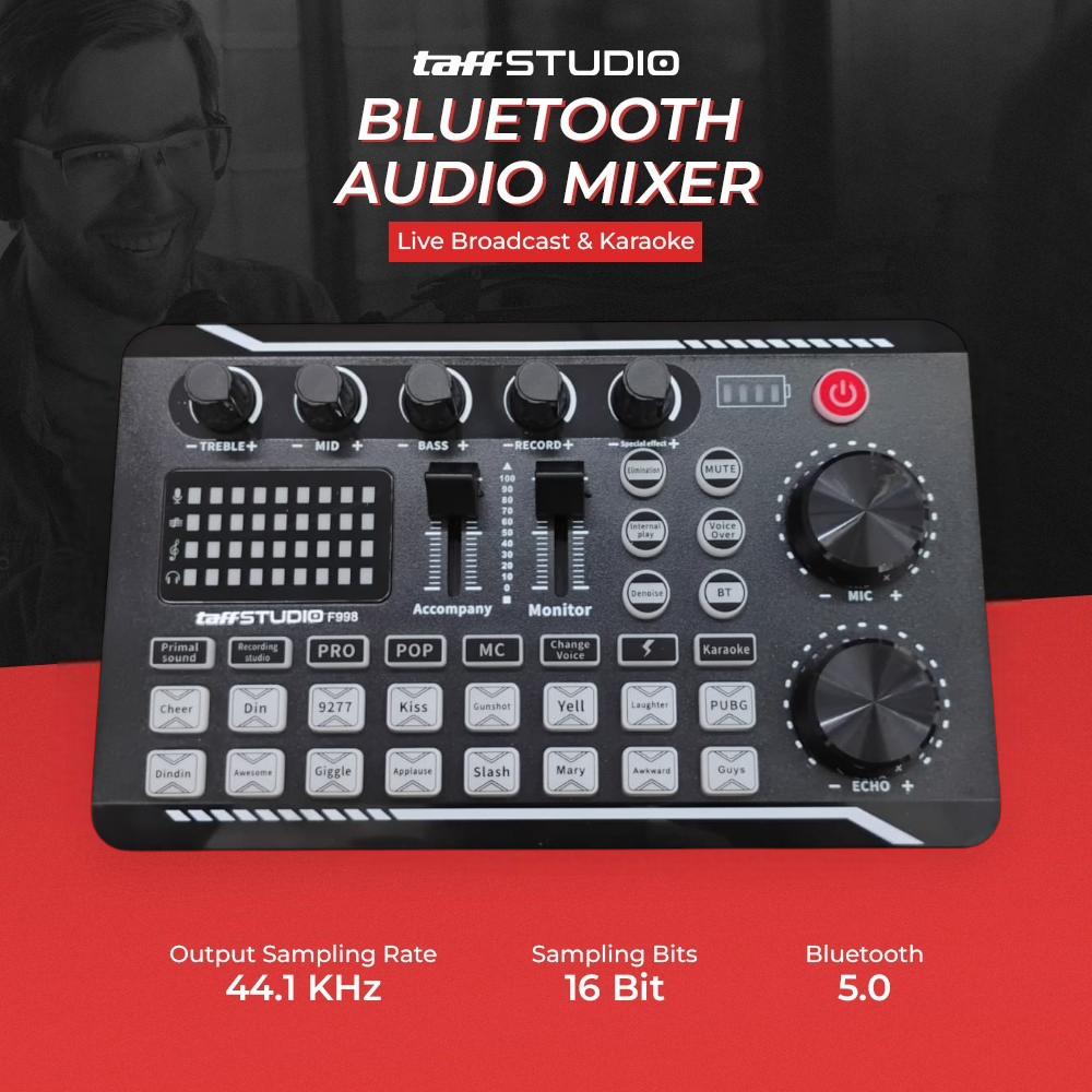TaffSTUDIO Pro Audio Bluetooth Mixer Sound Card Live Broadcast Karaoke - F998