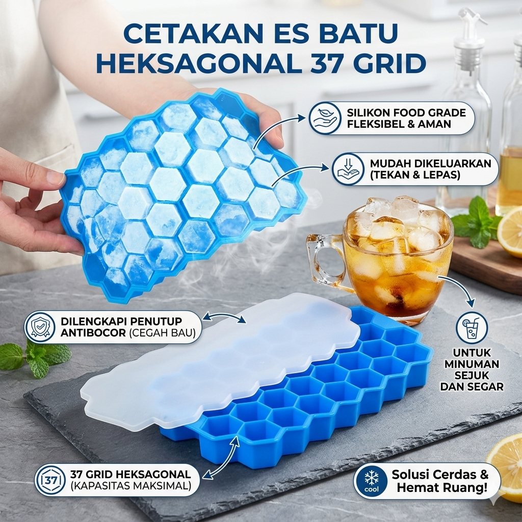 SILIKOLOVE Cetakan Es Batu Silikon Heksagonal 37 Grid Ice Cube Tray - DU655