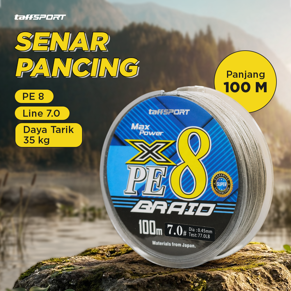 TaffSPORT Senar Pancing PE 8 Braided Strand Fishing Line 100M - X8