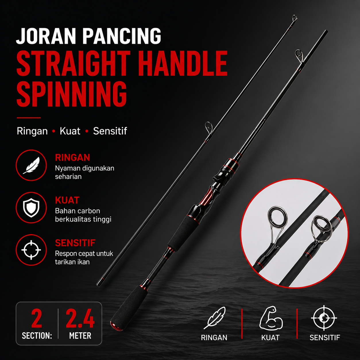 KBW Joran Pancing Spinning Carbon Fiber 2 Section - KBW01