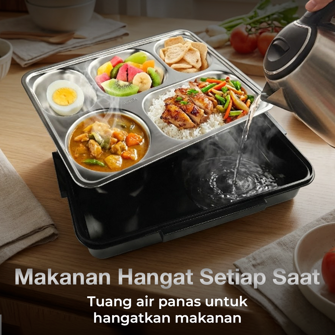 PORS Kotak Makan Stainless Steel 304 Leakproof with Soup Bowl 5 Grid - P-5