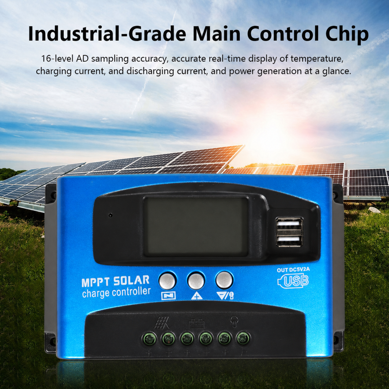 SolaBright MPPT Solar Charger Controller Regulator 2 USB LCD 12/24V - MPS36