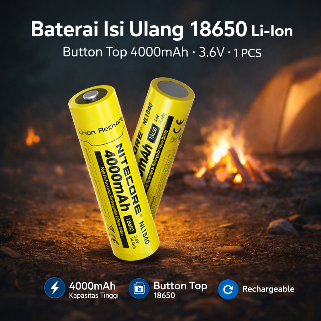 Jual NITECORE Baterai Isi Ulang 18650 Li-Ion Button Top 4000mAh