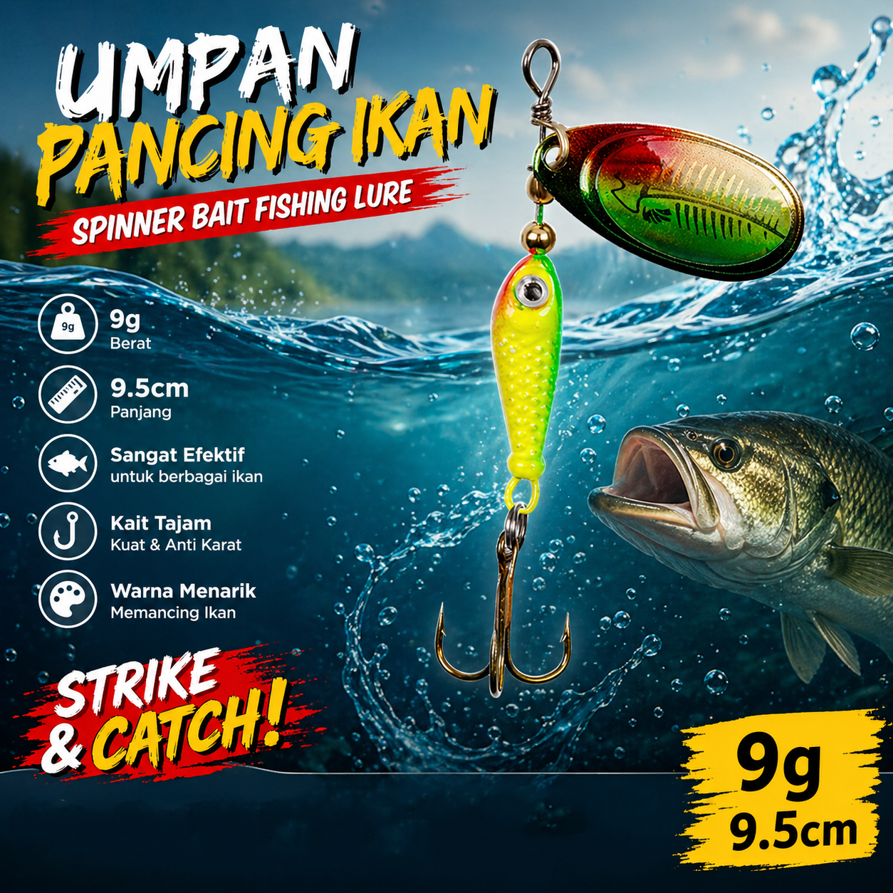 TaffSPORT Umpan Pancing Ikan Spinner Bait Fishing Lure 9g 9.5cm - LU79
