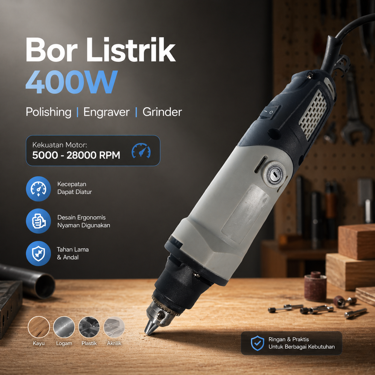 HILDA Bor Listrik Mini Electric Drill Polishing Engraver Grinder 400W - MD400