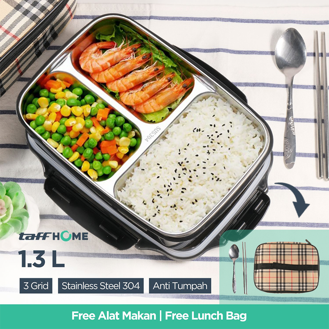 TaffHOME Kotak Makan Stainless Steel 304 Sealed Lunch Box 1.3L - U-4