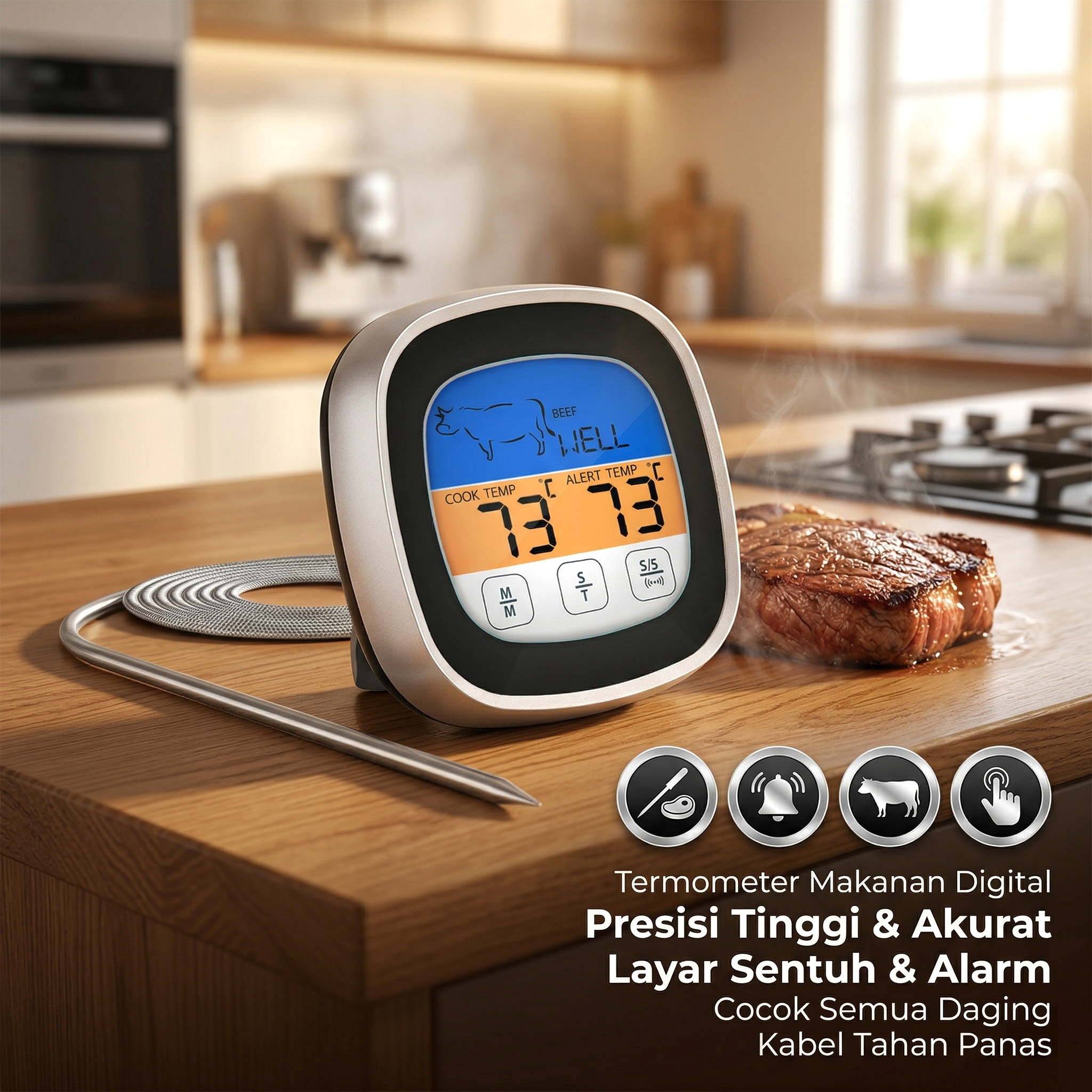 Anpro Termometer Makanan Daging Digital Touch Screen with Timer - HY-2702