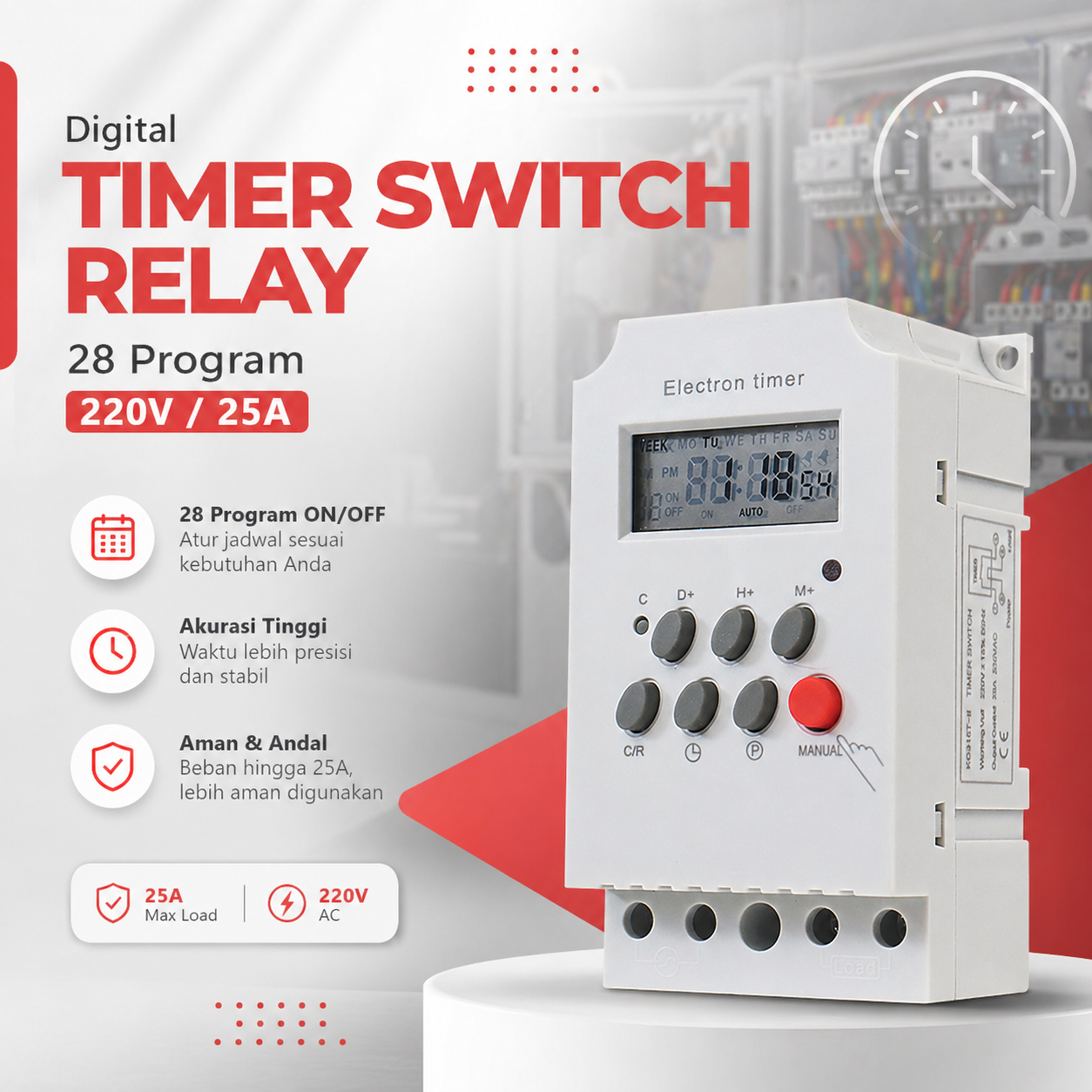 Jual KAMPA Programmable Digital Timer Switch Relay 28 Program