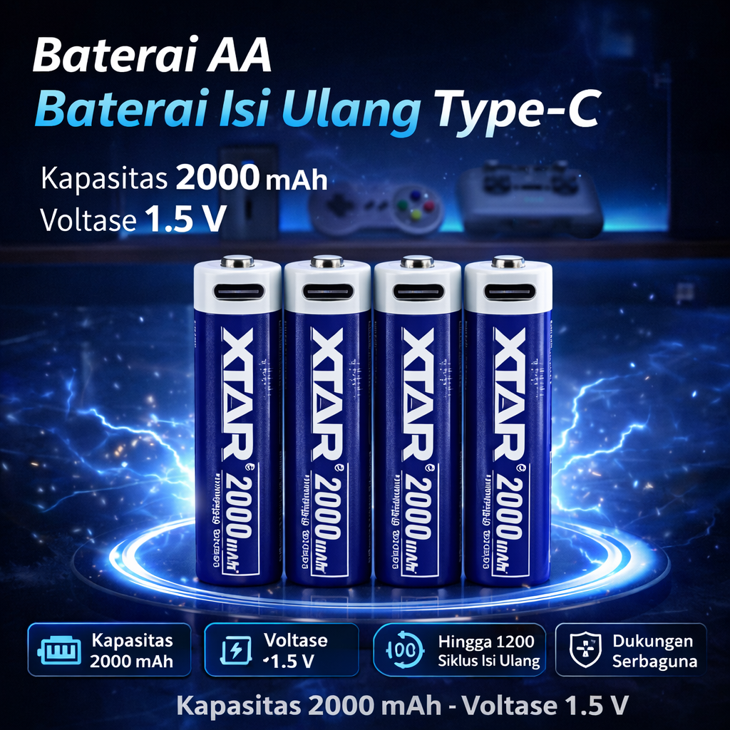 Jual XTAR Baterai Isi Ulang AA Rechargeable Li-Ion Button Top