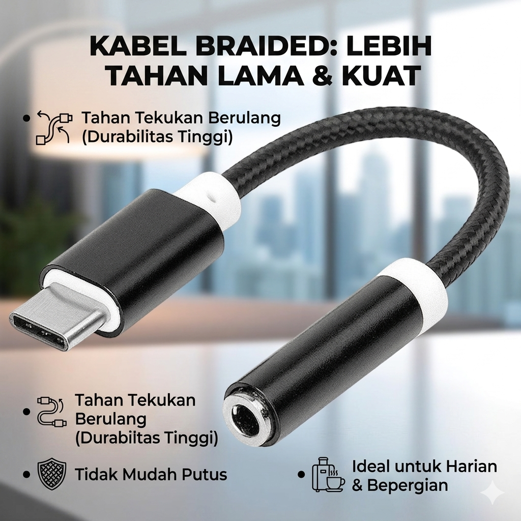 Kabel Adaptor USB Type C ke 3.5mm Audio Port Braided - PJ1645-01