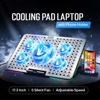 COOLCOLD Cooling Pad Laptop Gaming Kipas Pendingin RGB 5 Fan 17.3 Inch - F5 Plus