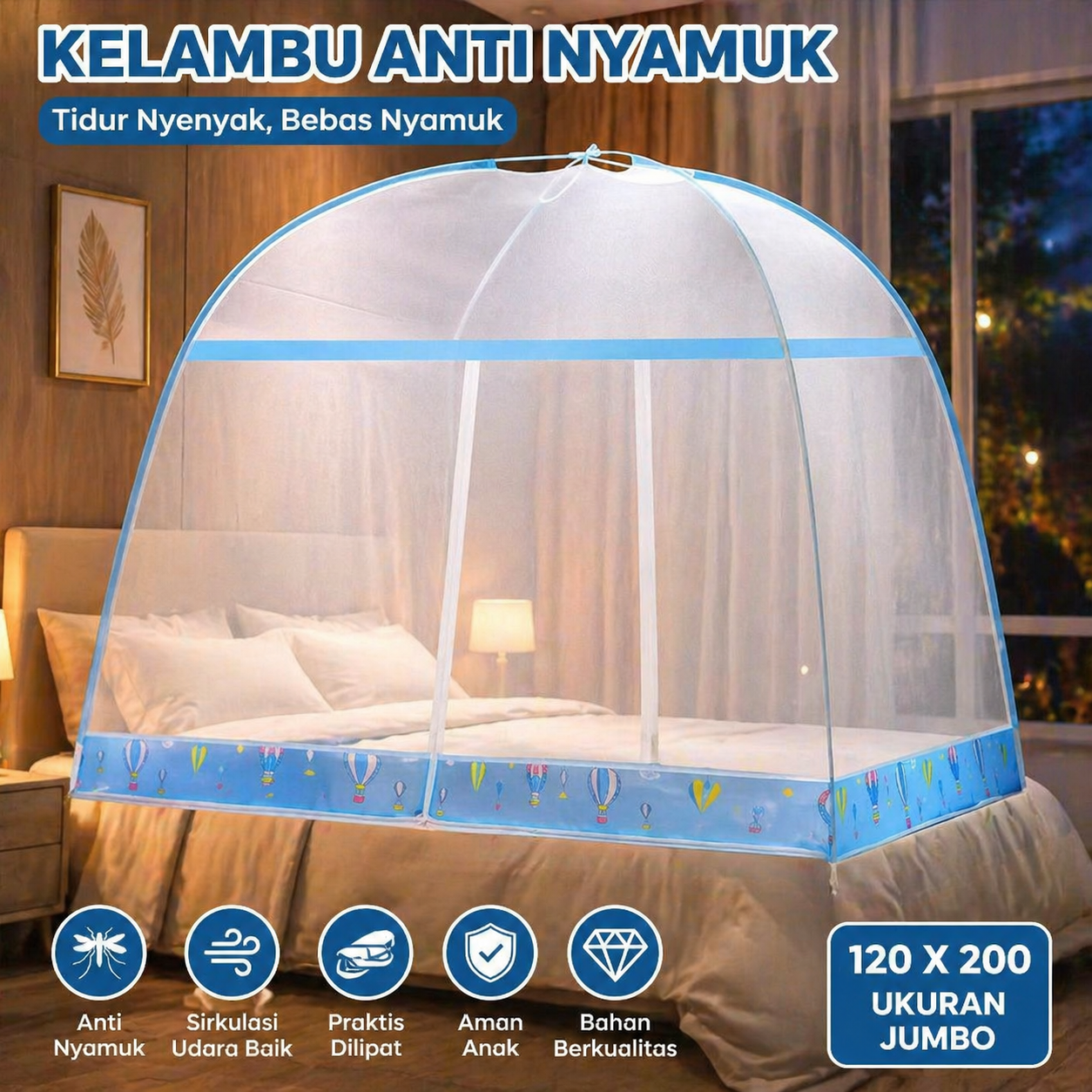 Faroot Jaring Anti Nyamuk Kelambu Tempat Tidur Mosquito Net 120x200cm - A76