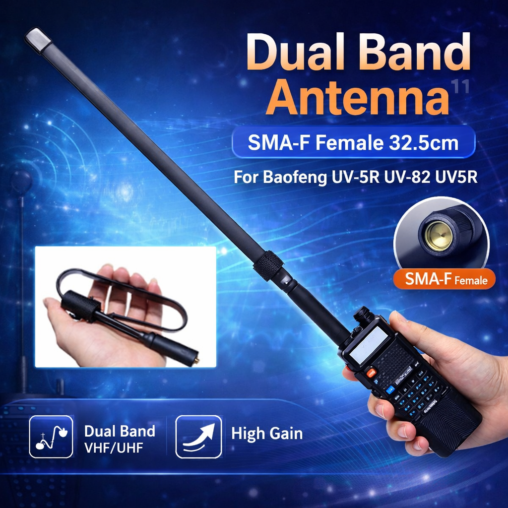 ABBREE Antena Dual Band SMA-F Female 32.5cm Baofeng UV-5R UV-82 UV5R