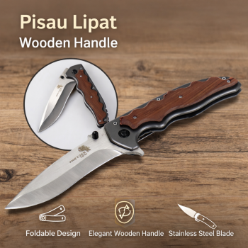 KNIFEZER Blade Pisau Lipat Berburu Knife Wooden Handle - CBF64