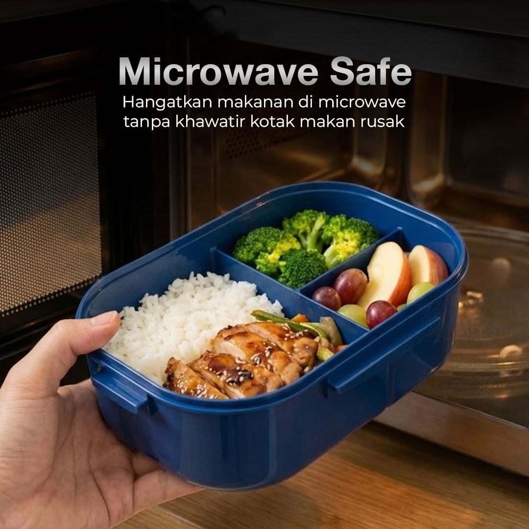 HOMEFAVOR Kotak Makan Anti Tumpah Lunch Box Double Layer 3 Grid 1.2L - HF225