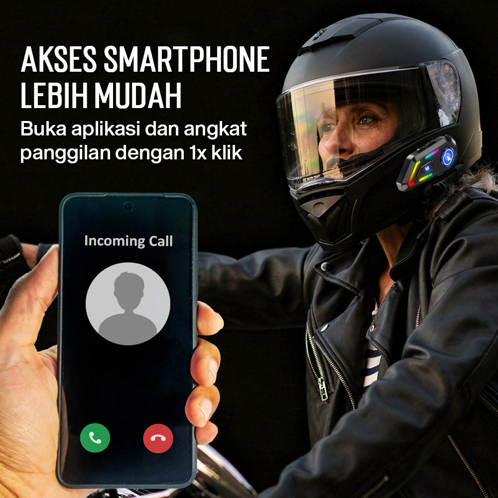 EDYELL Headset Helm Bluetooth Handsfree Call Music IP67 1000mAh - C5