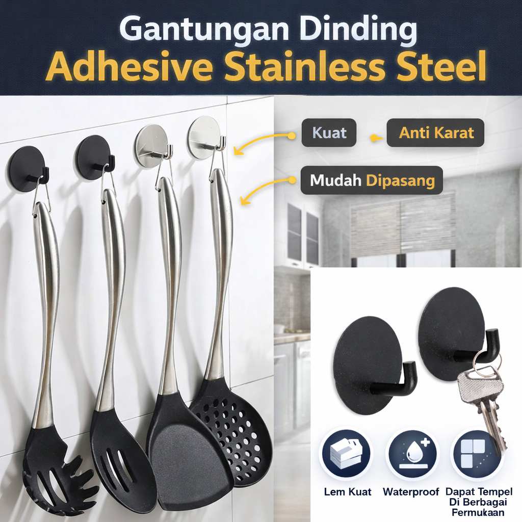 TaffHOME Gantungan Dinding Adhesive Hook Hanger Stainless Steel 1 PCS - MT07