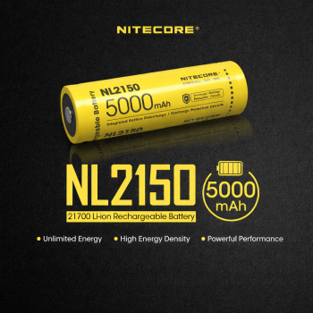 NITECORE Baterai Isi Ulang 21700 Li-Ion Button Top 3.6V 5000mAh 1 PCS - NL2150