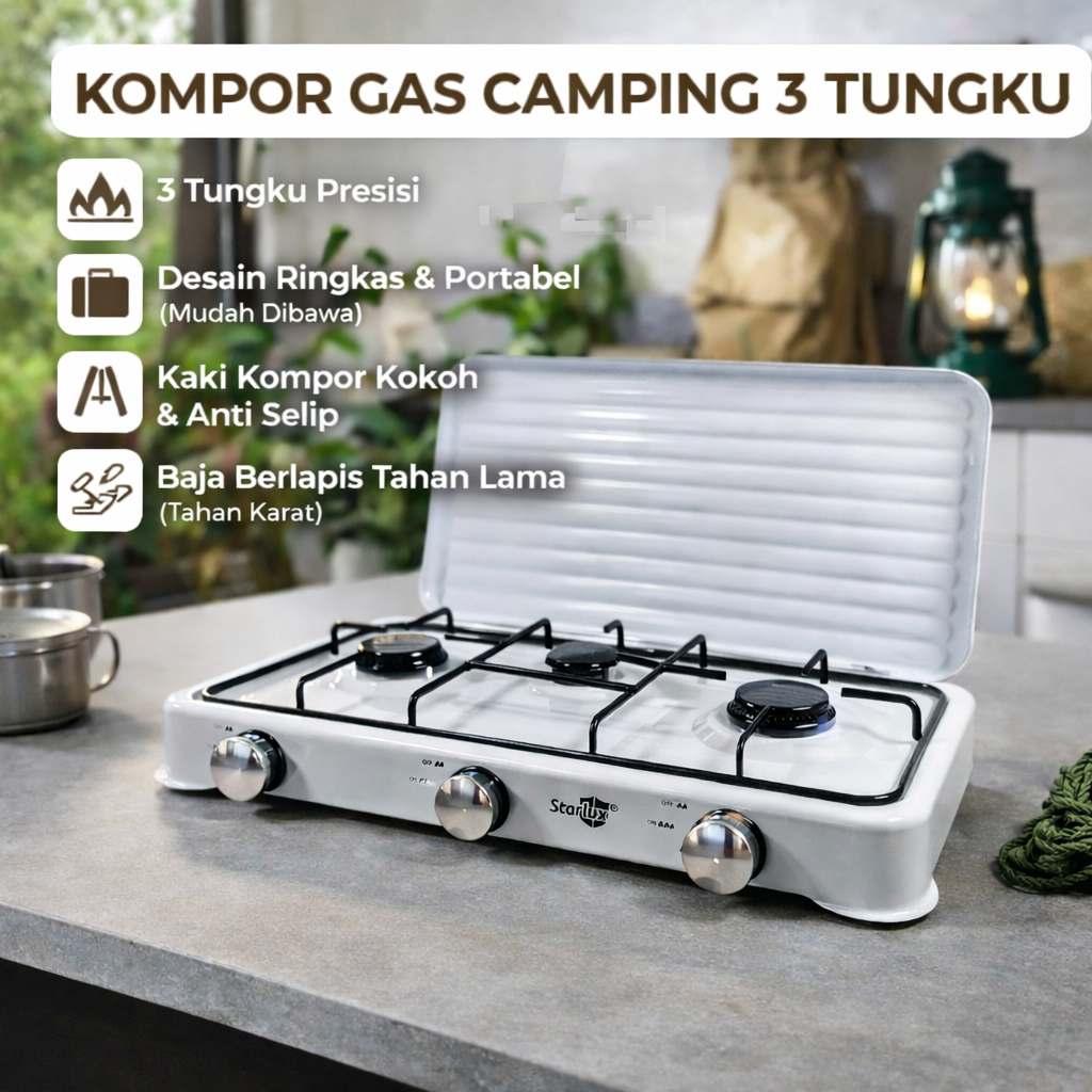 STARLUX Kompor Gas Portable 3 Tungku Tabletop Camping Stove - SGS-6003