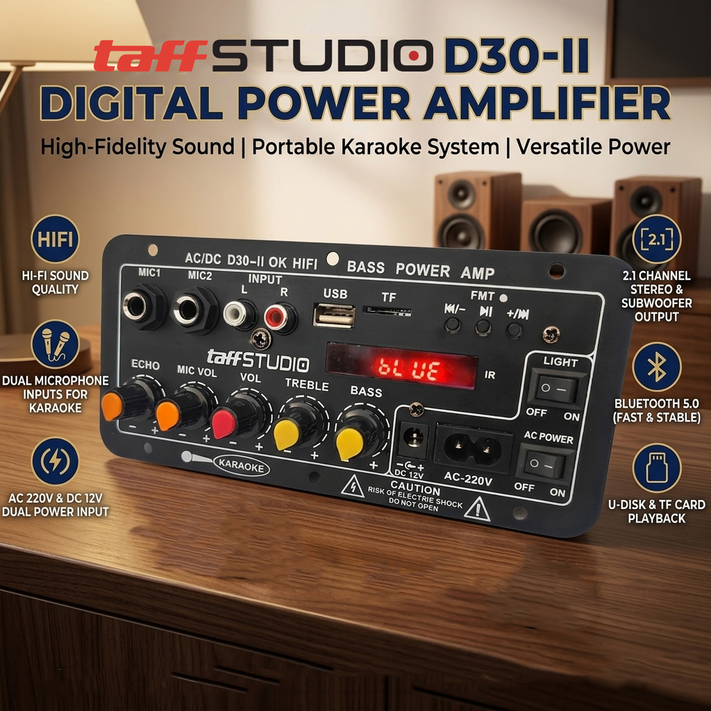 TaffSTUDIO Amplifier Board Audio Bluetooth USB 2.1 Channel 12V - D30-II