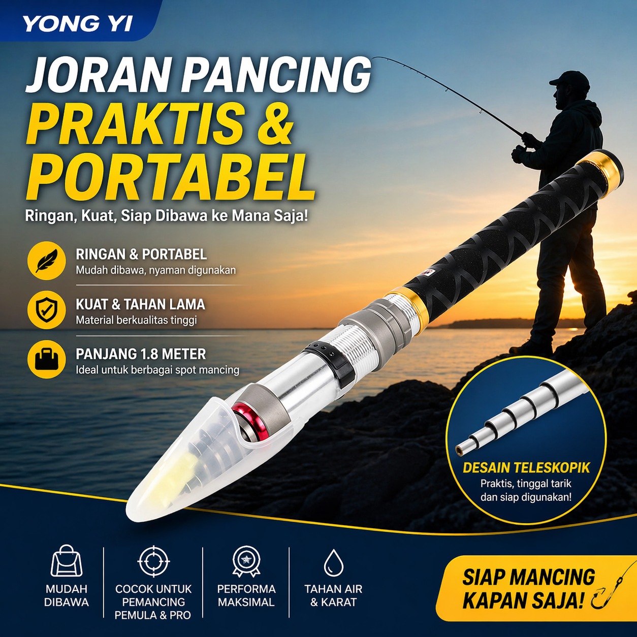 Yong Yi Joran Pancing Spinning Carbon Fiber Telescopic 7 Section - LF9-07