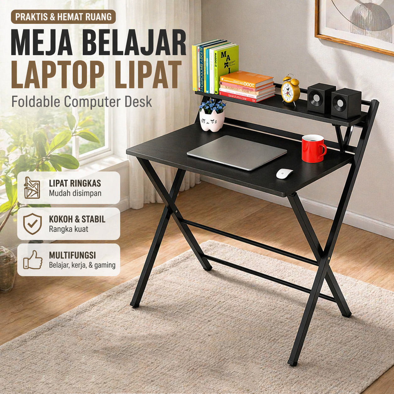 TaffHOME Meja Belajar Laptop Lipat Foldable Computer Desk - BL-A53