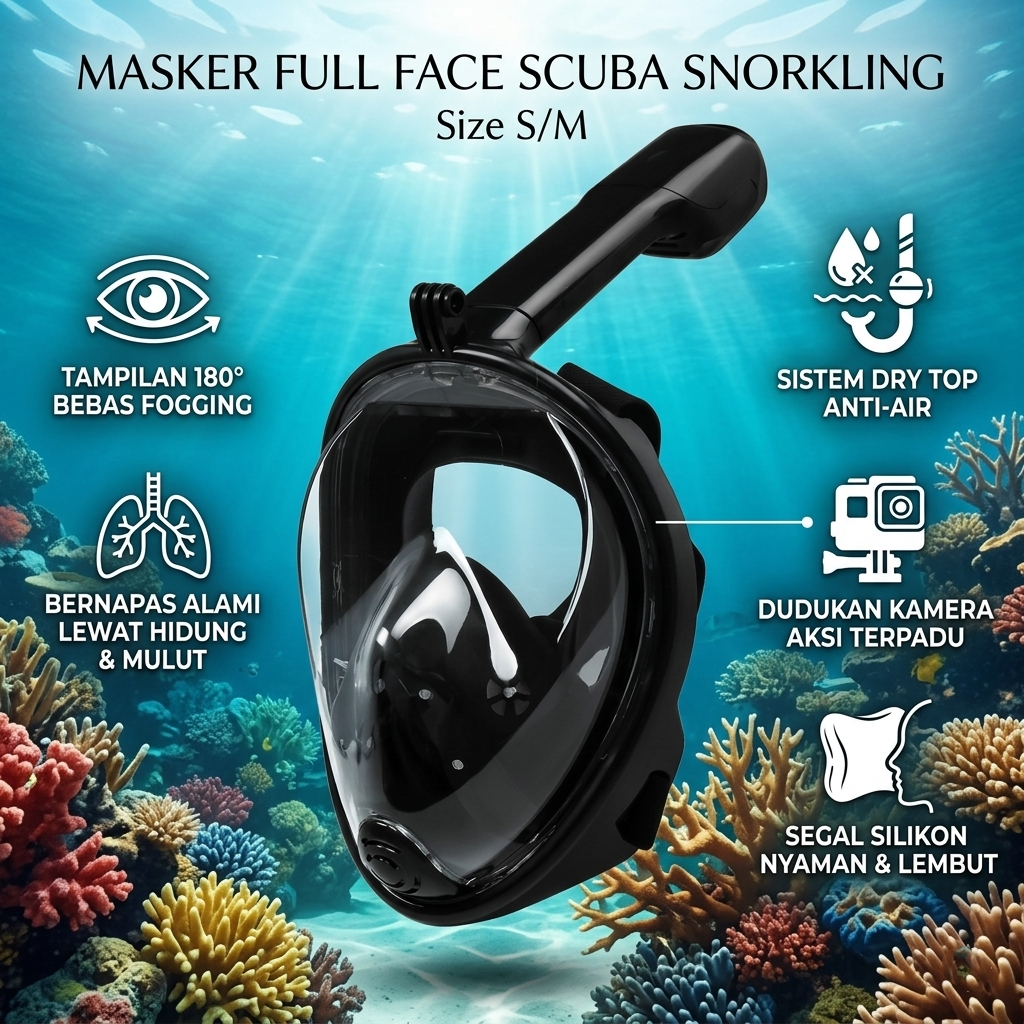 TaffSPORT Masker Full Face Scuba Diving Snorkeling Action Cam Mount - M2068G