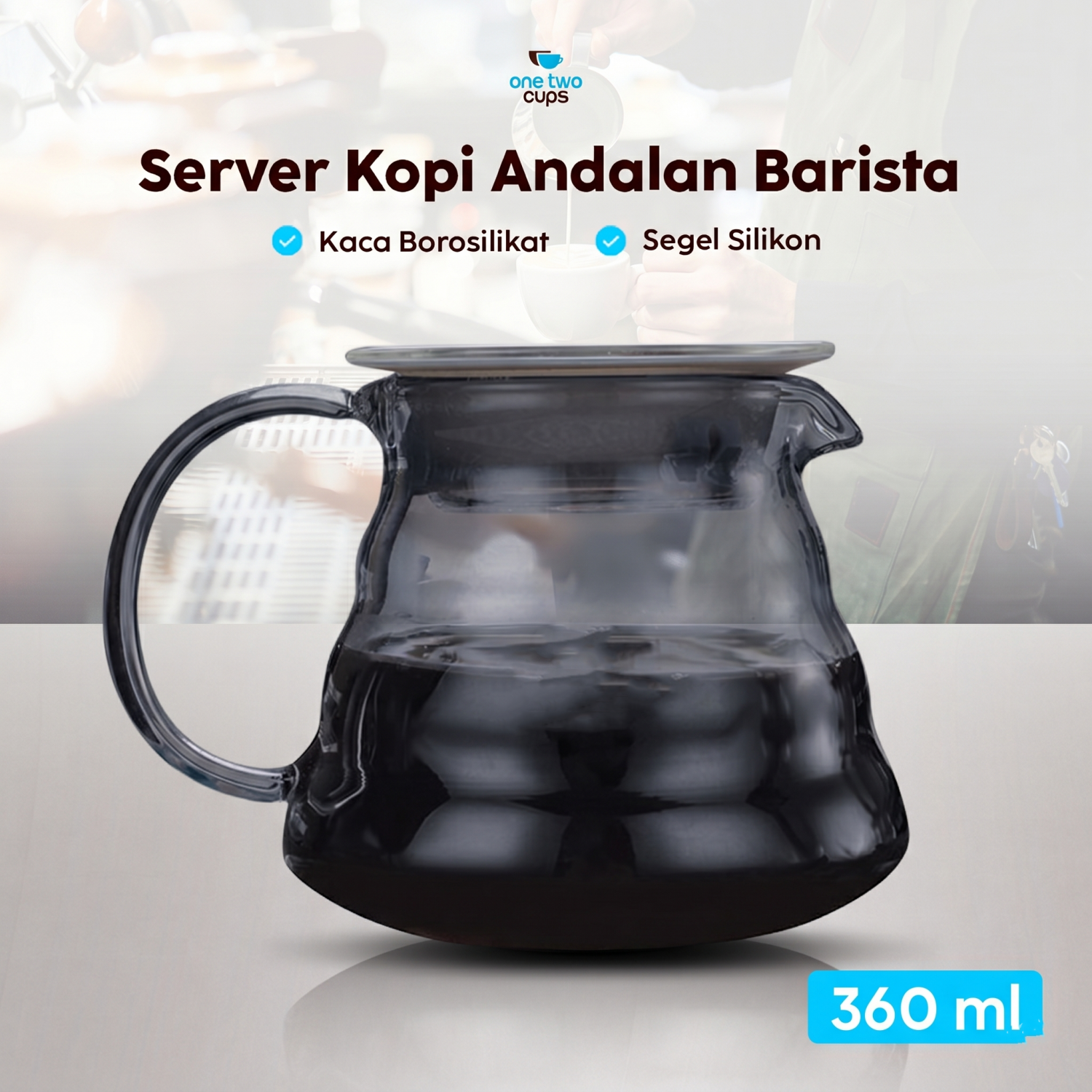 One Two Cups Coffee Server V60 Drip Pour Over Borosilicate Glass - SE101
