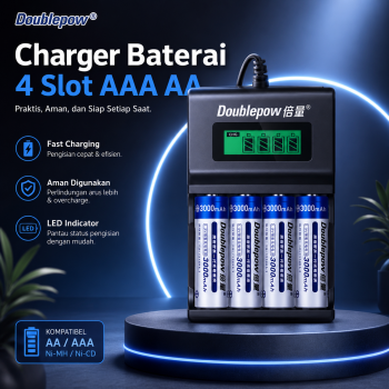 Doublepow Charger Baterai 4 Slot AAA AA Ni-MH USB with LCD - UK93B