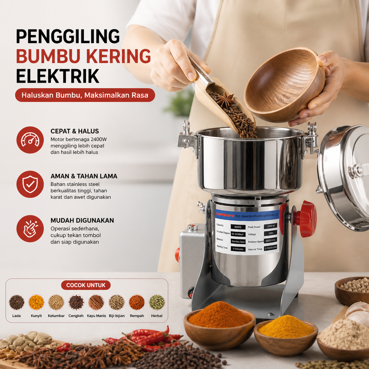 JING GONG Penggiling Bumbu Kering Elektrik Spices Grinder 800g 2400W - HC-800Y