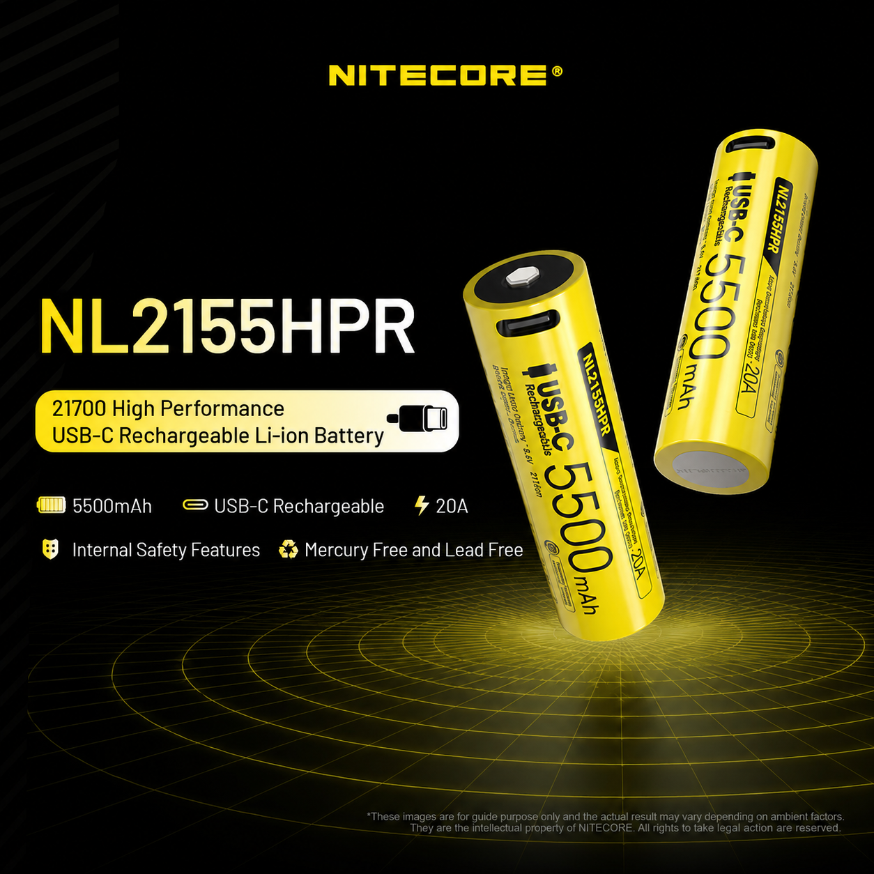 NITECORE Baterai Isi Ulang 21700 Rechargeable 3.6V 20A 5500mAh 1 PCS - NL2155HPR