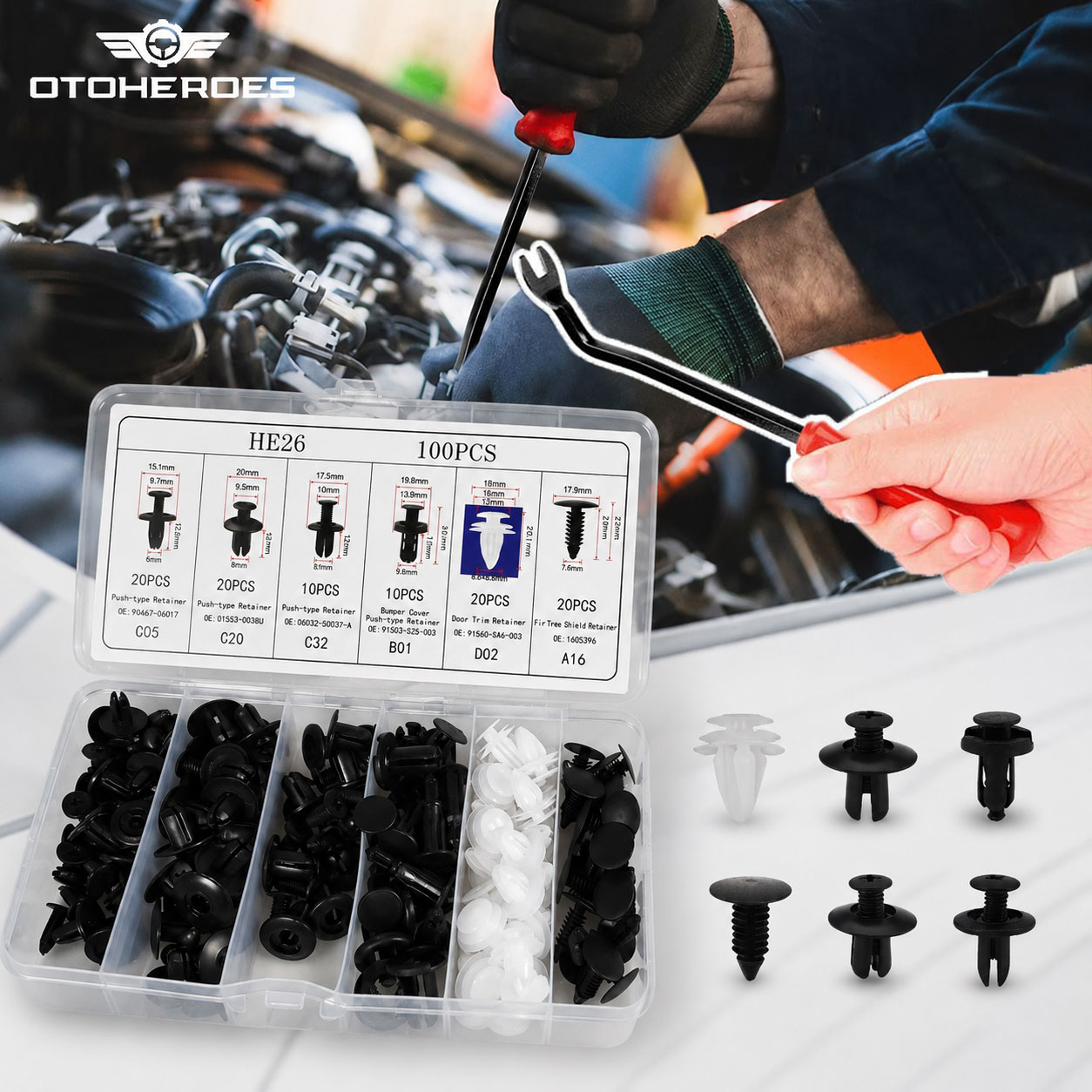 OTOHEROES Kancing Klip Mobil Baut Rivet Trim Retainer Clip 100 PCS - HE26