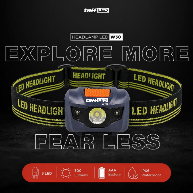 TaffLED Senter Kepala Headlamp LED Flashlight White and Red Waterproof - W30