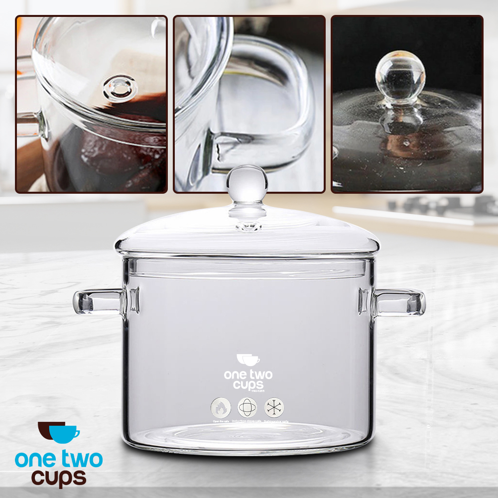 One Two Cups Panci Kaca Glass Cooking Pot Borosilicate Tahan Panas Api - YWJ-1265