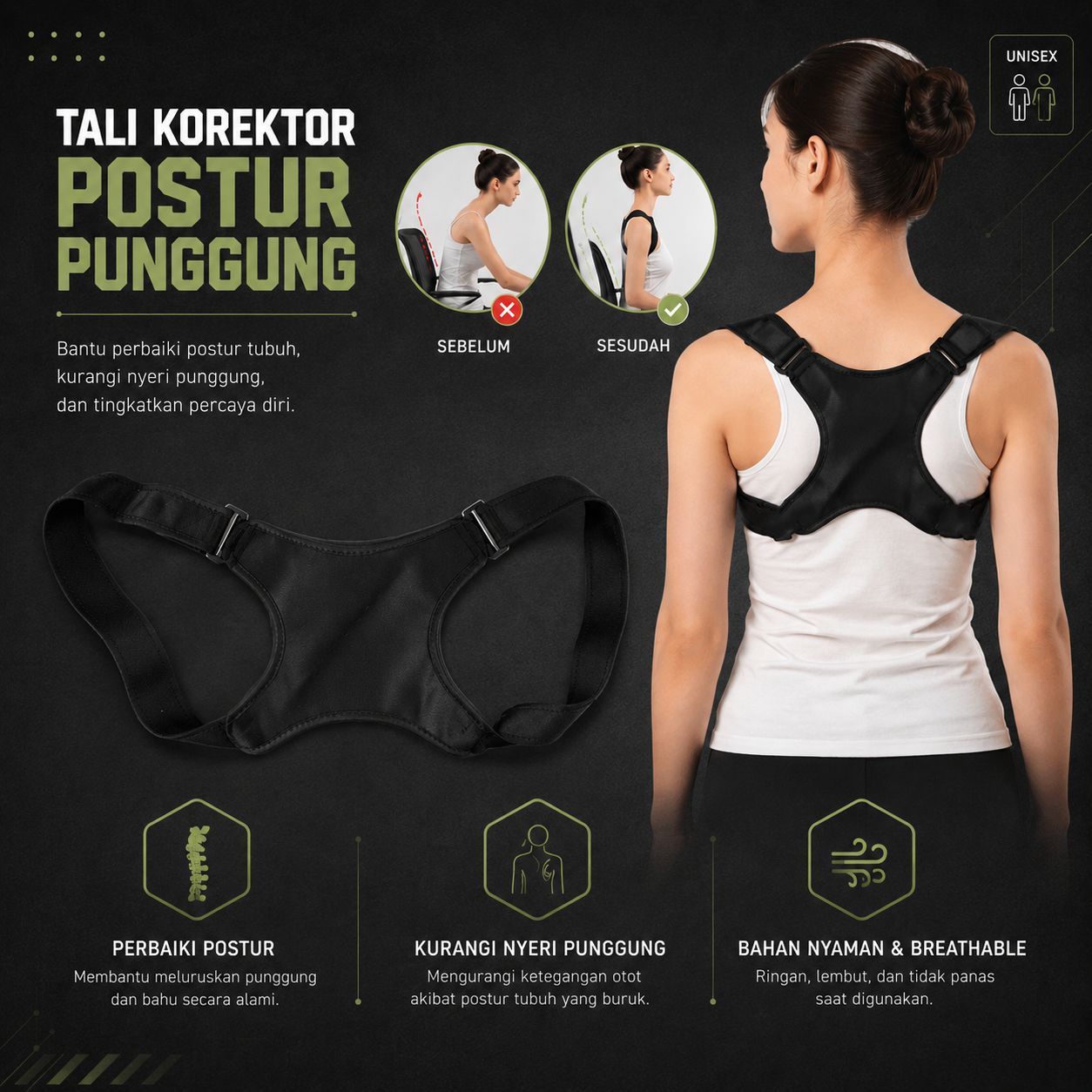 TMISHION Tali Korektor Postur Punggung Body Harness Posture Corrector - BBJ-16