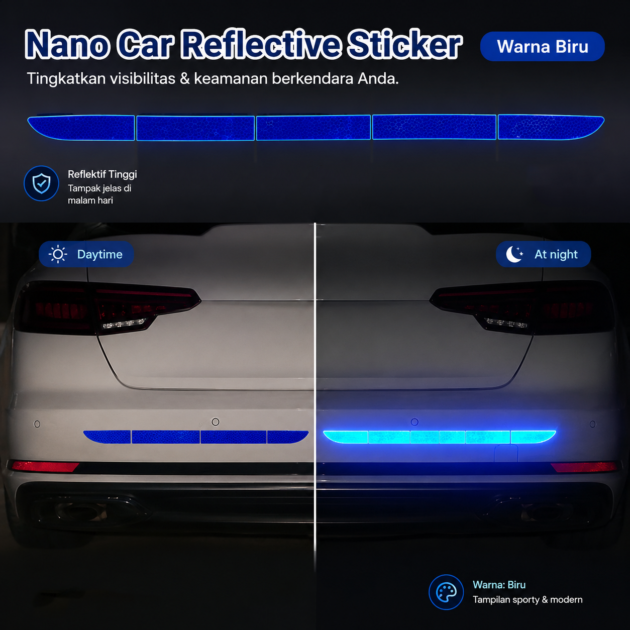 LARATH Nano Car Reflective Sticker Warning Strip Trunk Exterior - 1181