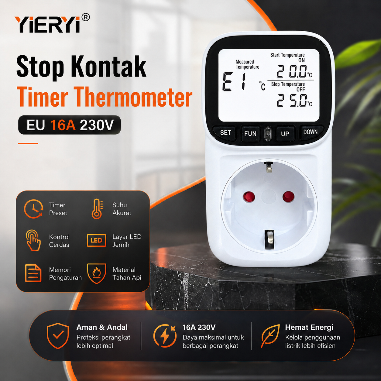 YIERYI Stop Kontak Termometer Digital Timer Programmable EU 16A 230V - TC02