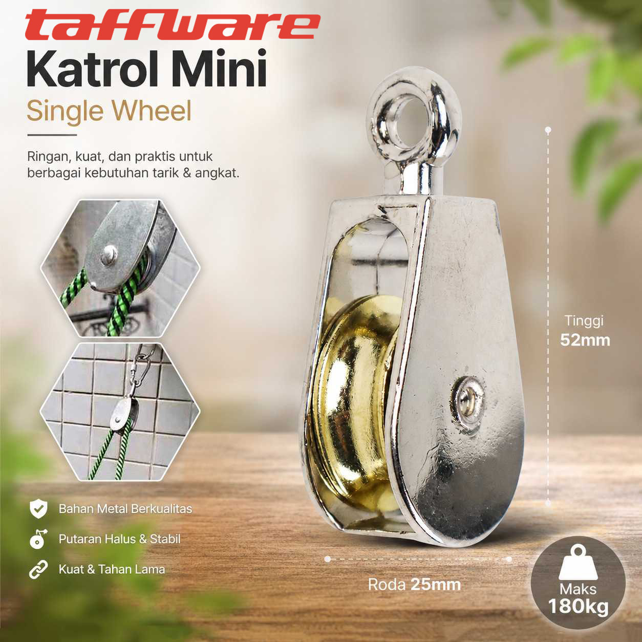 Taffware Katrol Mini Swivel Pulley Single Wheel 52mm - AL52