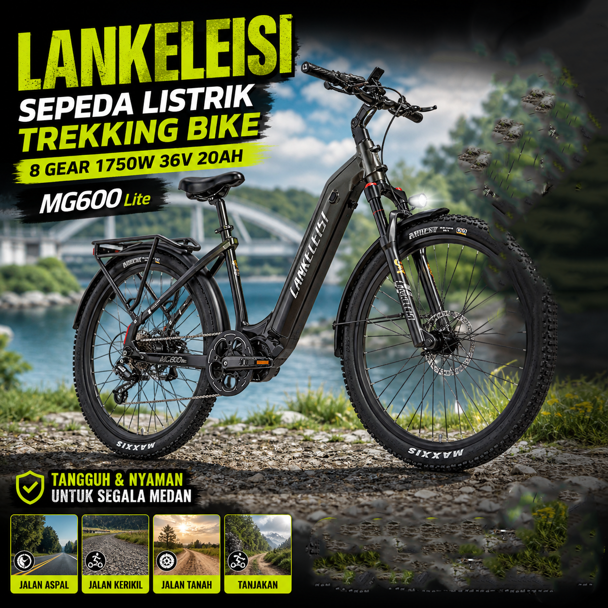 Lankeleisi Sepeda Listrik Trekking Bike 8 Gear 1750W 36V 20Ah - MG600 Lite