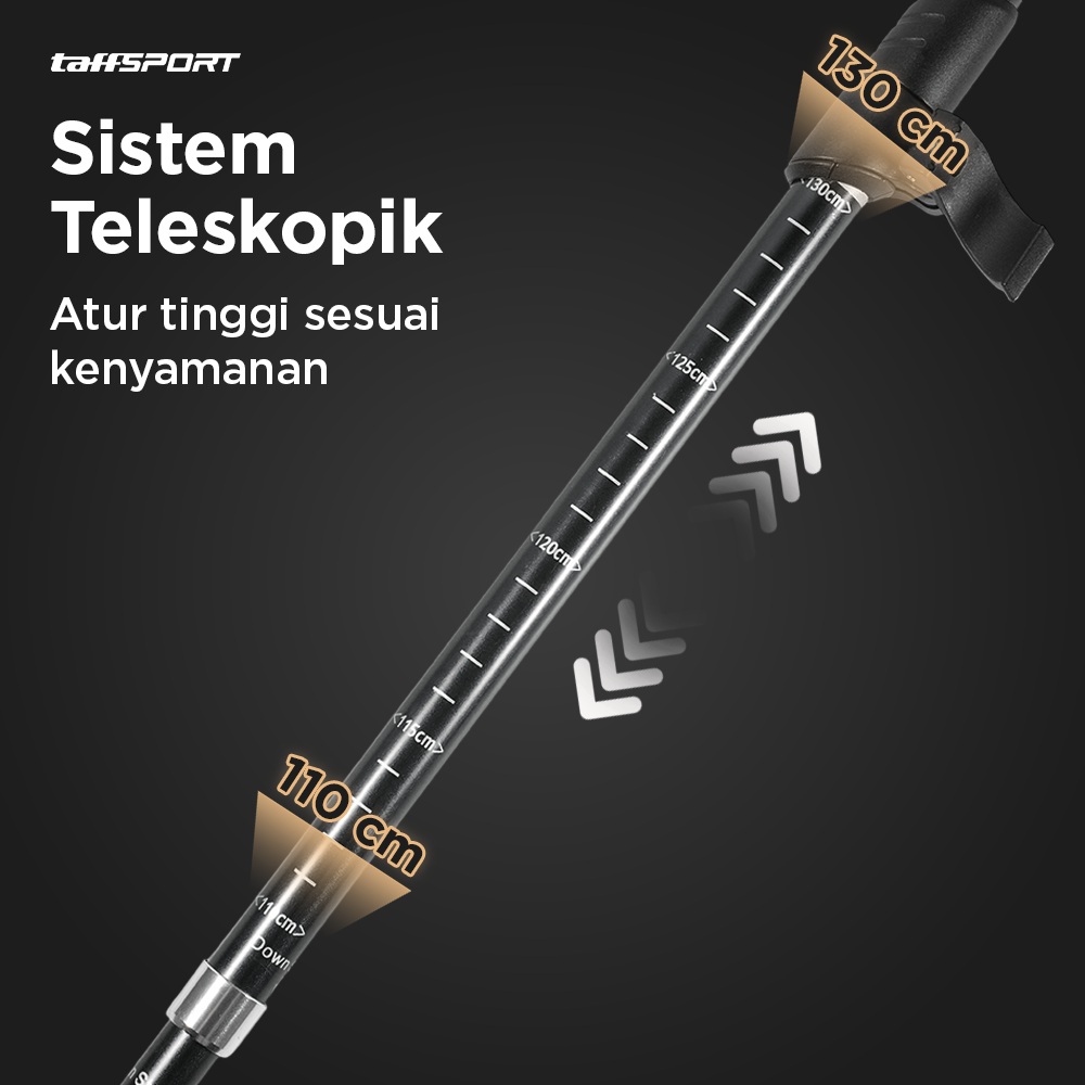 TaffSPORT Tongkat Hiking Trekking Pole 5 Section 130cm Foldable 36cm - TF13