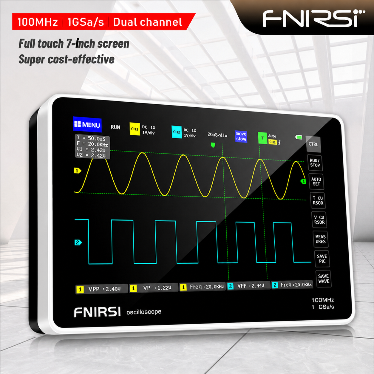 FNIRSI Digital Oscilloscope Handheld 100MHz 1Gsa/s New Version - 1013D