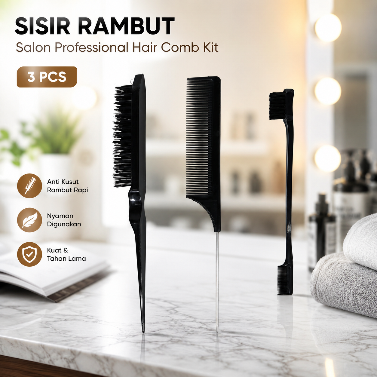 Biutte.co Sisir Rambut Salon Professional Hair Comb Kit 3 PCS - INU34